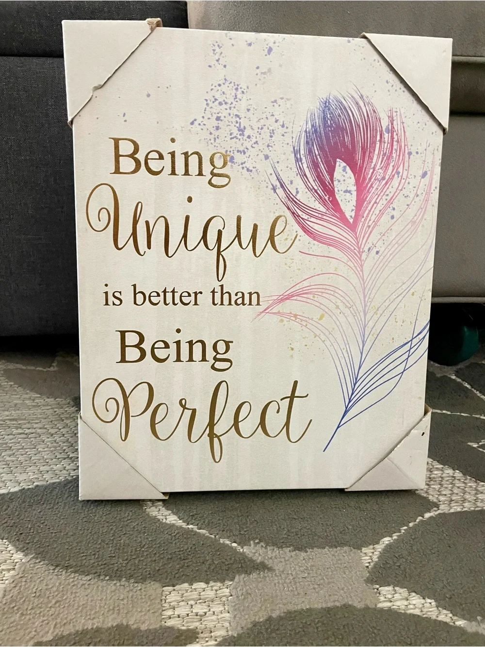 Inspirational 'Being Unique is better than Being Perfect' Wall Art - Pink & Gold